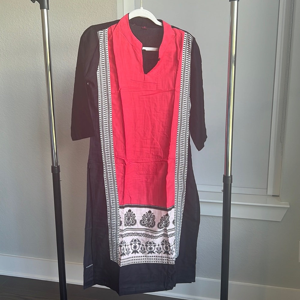 Coral and black printed kurta Indian clothing